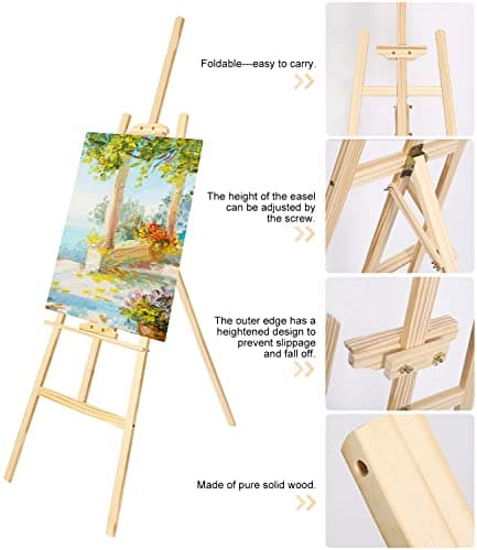 Zawaer Chevalet, 175CM Chevalet Bois, Chevalet Peinture, Trépied Peinture en Bois De Hêtre, Réglable En Hauteur & Pliant Chevalet Peinture, Chevalet De Présentation, Peinture, Dessin, Photo