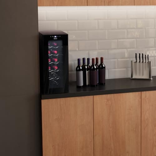 Cecotec Cave a vin Bolero GrandSommelier 1250 CoolCrystal. Cave à vin 12 Bouteilles avec refroidissement thermoélectrique et lumière LED à l'intérieur pour une meilleure conservation.