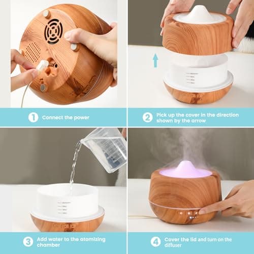 Ensemble d'huiles essentielles 10 x 10 ML, 500 ML, diffuseur d'aromathérapie ultrasonique, humidificateur à Brume fraîche avec lumières LED 7 Couleurs, 4 minuteries, Fonction d'arrêt