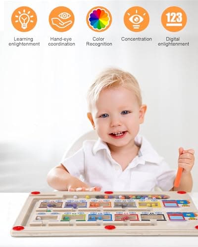 Jeux Labyrinthe Magnetique Enfant,Jouet à Partir de 3-6 Ans Jeu de Motricité Jeu Magnétique,Jouets en Bois Jouets éducatifs pour Enfants Jouets pour Apprendre Les Couleurs Et Les Chiffres Jeux De Tri