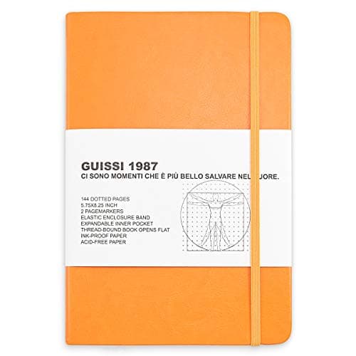Guissi Carnet de notes classique à grille pointillée - Couverture rigide - Format A5-100 g/m2 - Papier épais sans acide - Avec fine poche intérieure en similicuir - Fournitures de bureau et