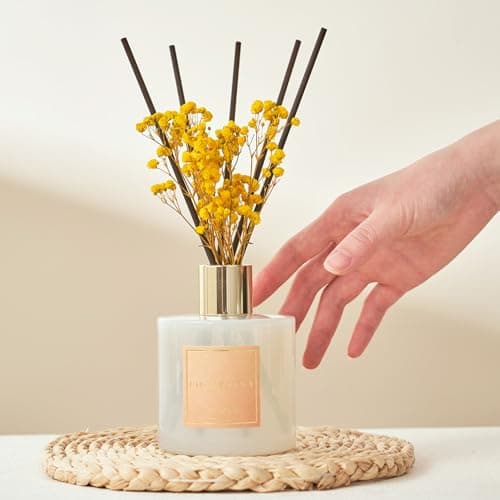 Cocorrína Diffuseur Parfum Maison, Vanille Chaude 200ml avec Diffuseur Bâtonnets diffuseur de Parfum, Batonnets Diffuseur Parfum, Reed Diffuseur pour Salle de Bain étagère décoration