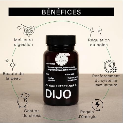 DIJO - L'indispensable Probiotique - Renforcement de la Flore Intestinale - 8 Souches de Bactéries & 28 Milliards d'UFC - Gélules Gastro-Résistantes - Végan - Fabriqué en France (EXPRESS 20 JOURS)