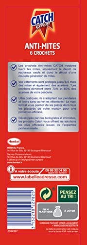 CATCH Expert Mites - 6 Crochets (120 g) - Anti-Mites Textiles - 6 mois de protection par crochet (6 crochets - lot de 1)