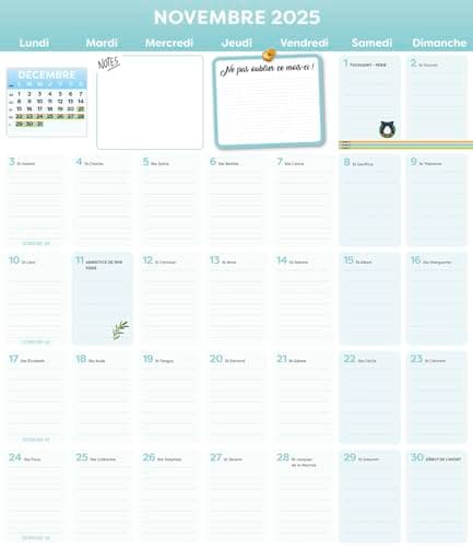 Frigobloc Mensuel 2025 - Calendrier d'organisation familiale / mois (de sept. 2024 à déc. 2025)