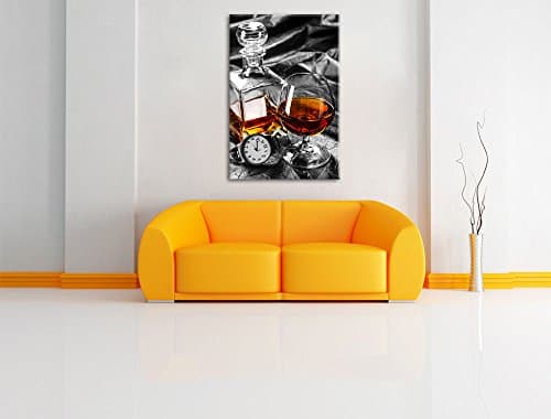 Choses homme avec le whisky et Horloge noir / blanc Taille: 80x60 sur toile, énorme XXL Photos complètement encadrée avec civière, art impression sur murale avec cadre, moins cher que la peinture ou la peinture à l'huile, aucune affiche ou un poster