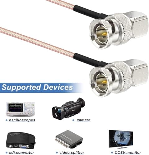 Superbat Câble SDI Vidéo 50cm Câble BNC Double Mâle à Angle Droit RG179 75 Ohms, pour Équipement Vidéo Caméra BMCC, Supporte Câble Vidéo HD-SDI 3G-SDI 4K 8K SDI (Double Angle Droit, 1 Pièce).
