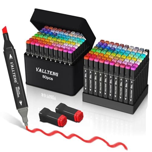 Vallteng Feutre a Alcool 80 Couleurs, Pointe Double Feutres à Alcool Marqueurs Pinceau et Ciseau Burin Pour Adultes Peinture, Griffonnages Enfants, Animation Art Esquisse