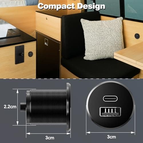 acegoo Prise USB 12V Chargeur USB Camping-Car Aluminium, Double Prise USB C Voiture PD3.0 et QC3.0 Charge Rapide pour Bateau Marine Camion Caravane, Sortie de 24W par Port(Petit Panneau x 2)
