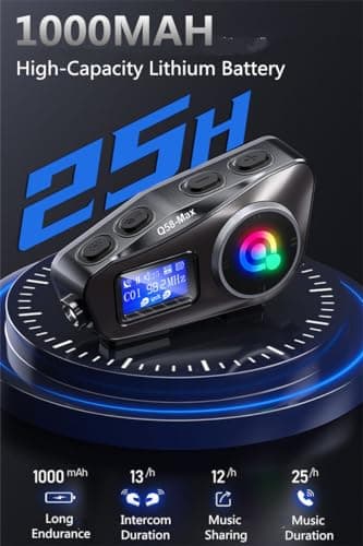 OBEST Intercom Moto Casque 500M, Bluetooth Moto Casque d'écoute, Prise en Charge l'audio FM/Carte CF/Siri, Partage Musique, IP65 Interphone Communication Système avec Lumière Atmosphérique, 1000mAh