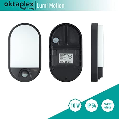 oktaplex lighting LED Lampe d'extérieur ovale avec détecteur de mouvement Lumi Motion IP54-10W 800Lm 3000K - Luminaire extérieur anthracite Applique murale extérieur