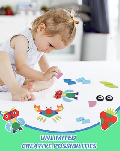 Puzzle en Bois-Tangram 210PCS,Jouets éducatifs Classiques-Jouets Montessori,Bois Scie Sauteuse Éducatif Géométrique Jeu,30 Pcs Cartes de Conception et Sac de Rangement pour Enfants
