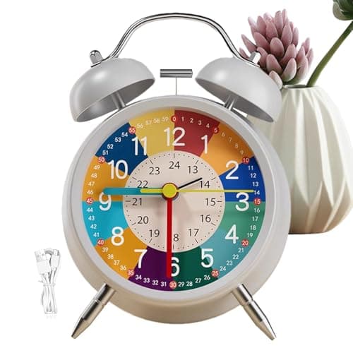 Besreey Réveil analogique pour,Horloge analogique pour - Horloge d'apprentissage silencieuse et sans tic-tac pour avec veilleuse | Horloge en métal pour Apprendre à Lire l'heure, Aide pédagogique