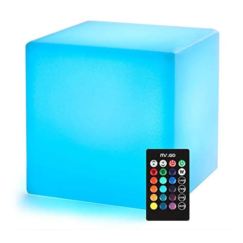 Mr.Go 8" LED Cube Lumineux Couleur Changeante Lampe d'ambiance avec 16 RGB Couleurs, Luminosité Variable, 4 Modes d'éclairage pour Intérieure Extérieure Décor, Rechargeable Veilleuse avec Télécommande