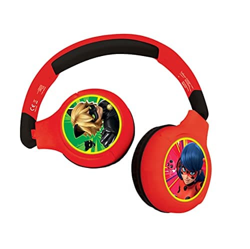 Lexibook Miraculous Casque Audio Enfant 2-en-1 Bluetooth et Filaire Stéréo Sans fil Pliable Ajustable, Rouge, HPBT010MI