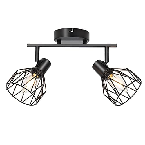 KYOTECH Plafonnier LED 2 Spots Pivotants & Orientables Rétro en Métal Noir Cage Spots de plafond Applique murale Noir Douille E14,Spot pour Cuisine Chambre Coucher,livré sans ampoules