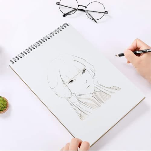 VEESUN Carnet Dessin A4, 2pcs Cahier Reliure Spirale avec Couverture Rigide Croquis Papier Materiel avce Pages Blanches Convient à Crayon Stylo Aquarelle D'art, 160GSM 60 Pages