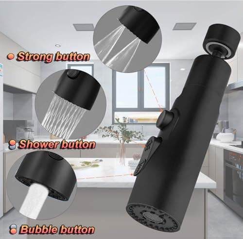Aérateur de Robinet, 360° Pivotant Embout Robinet Cuisine avec 3 Modes Douchette Mousseur Robinet Economie Eau, Adaptateur Economiseur D'eau Pour Robinet Salle De Bain lavabo (Noir)