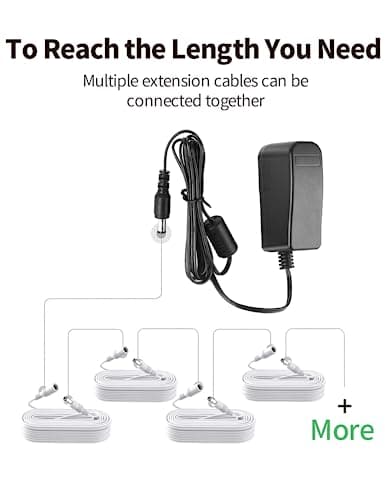 Tonton Câble Extension DC 5Meter, DC 12 Volt Netzteil Adapterkabel, 2,1mm/5,5mm DC Stecker Verlängern, zusätzliche 5Meter 15ft Länge für DC 12V Netzteil Überwachungskamera Ladegerät, 5M (1 Pack)