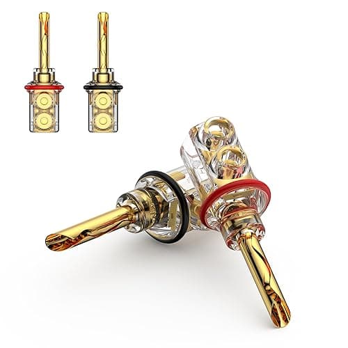 Tertullus bfa Lot de 4 fiches bananes en cuivre transparent phosphore cuivre plaqué or à visser pour câble d'enceinte jusqu'à 5,5 mm