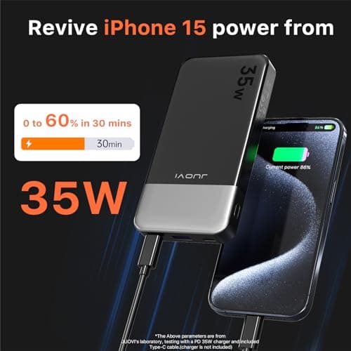 JUOVI Batterie Externe Charge Rapide 35w Batterie Externe USB c Batterie 10000mAh avec PD 3.0 & QC 4.0, USB C Power Bank pour iPhone 16 15 14 Series, Samsung, Tablet, Switch, et Autres