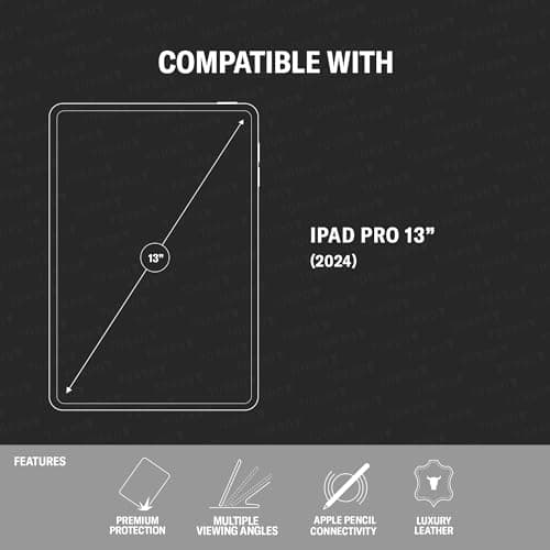 TORRO Coque Compatible avec iPad Pro 13” M4 – Étui en Cuir Véritable pour iPad Pro 13” 2024 avec Bequille et Connectivité Apple Pencil (Noir)