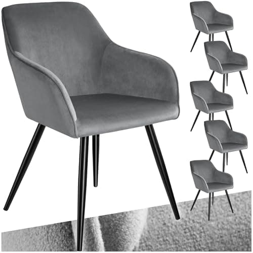 TecTake® Lot de 6 Chaises de Salle à Manger Chaises Rembourrées Fauteuil Salon Design Scandinave Pieds en Metal Noirs Élégant avec Accoudoirs Chaise Coiffeuse, Chambre, Salon, Bureau, Cabinet