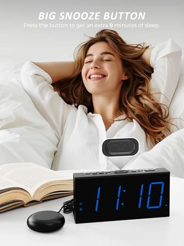 Réveil Extra Fort avec Secoueur de Lit, Réveil Vibrant à LED 7'' pour Sourd et Malentendant, Gros Dormeur, Réveil Double, Lumineux à 5 Niveaux, Snooze, Charger USB, Variateur d'Intensité, 12/24 H