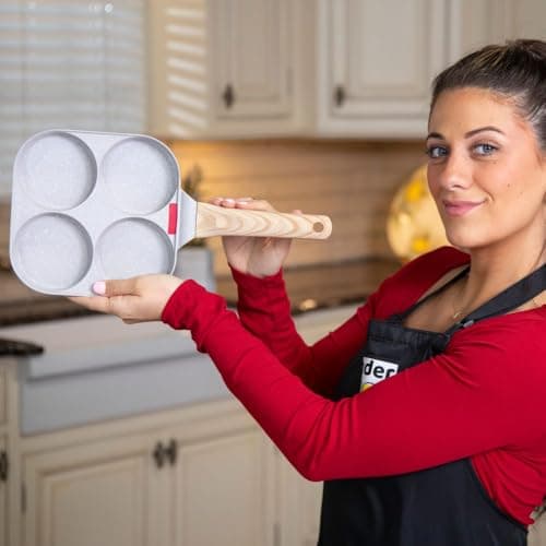 MYBO TV WONDER PAN Poêle 4 Compartiments - Antiadhésive - Tous Feux Dont Induction - Couvercle en Verre - Spatule en Silicone (Spatule+Couvercle+Livre+Doseur huile)