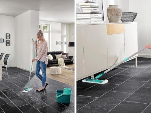 Leifheit Set Combi Clean XL, seau et balai essoreur faciles d'utilisation, balais serpillière avec mécanisme d'essorage intégré, kit de lavage sol vert