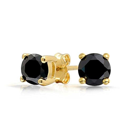 Boucles D'Oreilles 2Ct Noire Zircone Solitaire Aaa Cz Pour Hommes Pour Femmes Plaqué Or 14K .925 Argent Sterling 8Mm