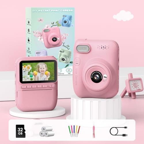 GREENKINDER Appareil Photo Instantané Enfant, 3.0" Grand Écran 14 MP Appareil Photo Enfant avec Carte de 32 Go & Papier d'impression, Appareil Photo Numérique Enfant Cadeau pour Enfants 3-12 Ans, Rose