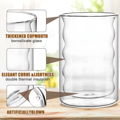 4 PCS Verres à Latte Macchiato, 350ml Tasse en Verre à Double Paroi of Avec 4 Cuillères, Verres à Double Paroi Borosilicaté, Tasse Double Paroi Couche Convient Pour Café,Boisson,Bière