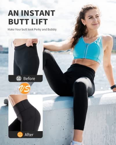CAMBIVO Legging de Sport Femme Taille Haute, Leggings Pantalon Yoga Pants Fuseau Push up, Legging Running Elastique Opaque avec Poches pour Pilates, Running, Fitness, Gym