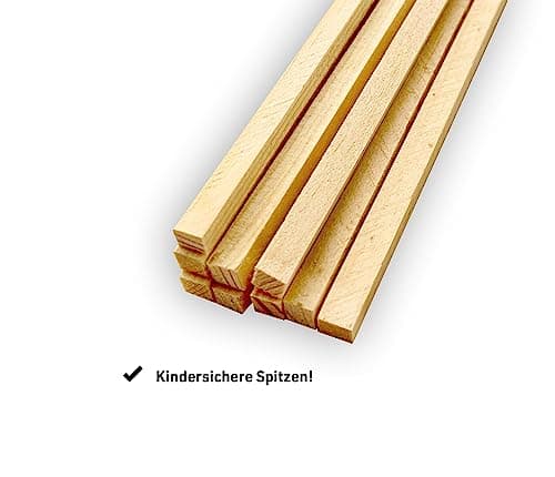 PINI Lot de 100 bâtonnets carrés en bois - 400 x 5 x 5 mm - Pour travaux manuels et la maison