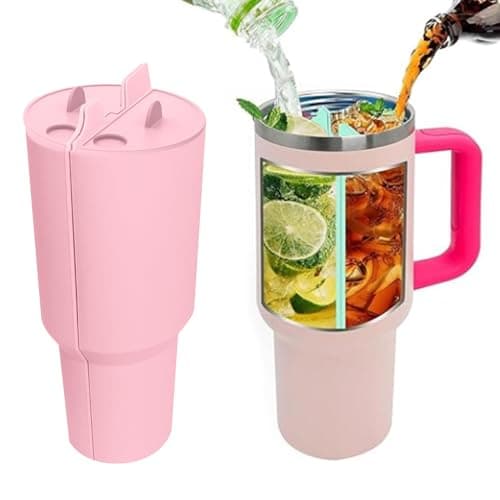 TOEECY Stanley Cup Accessoires 2 en 1 avec doublure en Silicone Intérieur Séparateur Réutilisable Paille Insérable pour Gobelet 40 oz (Rose)