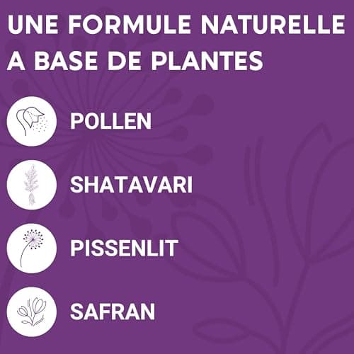 FORMULE MÉNOPAUSE | Bouffées de Chaleur, Fatigue et Équilibre émotionnel | Pollen, Shatavari, Pissenlit, Safran et Vitamine B6 | 60 Gélules | Fabriqué en France
