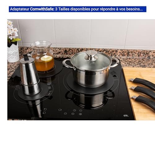 Adaptateur Induction 24 cm avec Poignée Amovible Isolante - Ne CHANGE PAS de COULEUR après utilisation -Plaque Diffuseur de Chaleur avec Revêtement Haute Température Noir- Disque Relais Induction/gaz