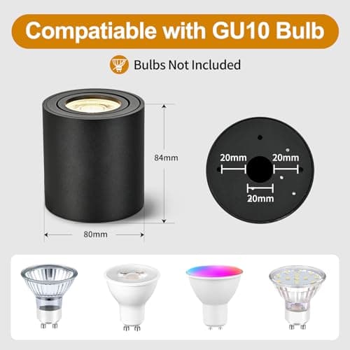YindaLux 6× Spots de Plafond Noir - Spot en Saillie Plat 30° Orientable - Avec Douille GU10-230V LED Plafonnier Spot - Aluminium Rond Downlight Luminaire Plafonnier - Sans lampe GU10