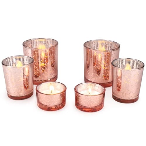 LALAGO Lot de 6 photophores en verre tacheté - Photophores pour bougies chauffe-plat - Décoration de Noël - Décoration de table de mariage (rose)