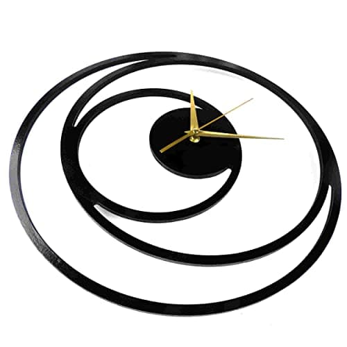 SteelyCut Horloge Murale silencieuse Décoration Moderne Bois Géométrique, Pendule sans tic-tac, Mouvement à Quartz, Horloges 38 cm pour Salon, Chambre, Meubles de Cuisine... (Lune Noir et Or)