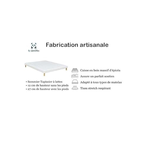 by sommiflex SOMMIER TAPISSIER Gris 140x190cm|Fabrication Francaise Artisanale|Pieds Offert|Hauteur avec Pieds 27CM