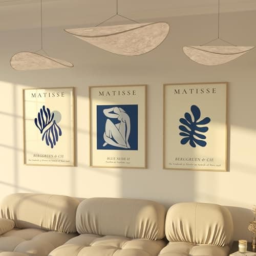 ZoeyAustin® Lot de 3 posters d'art double face - Format A3 (30 cm x 42 cm) - Poster mural élégant - 3 tableaux muraux - Images recto-verso (Matisse Blue, sans cadre - DIN A3)