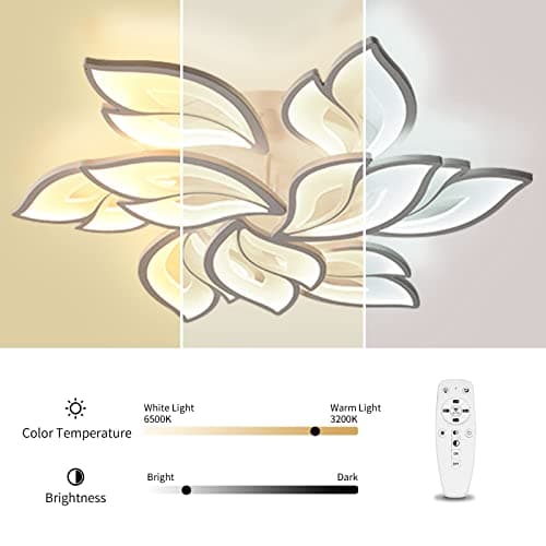 Sky angle Plafonnier LED avec télécommande, lampe de chambre à coucher à intensité variable, plafonnier de salon créatif en forme de fleur (9 têtes/Ø84 cm/33,1 pouces)