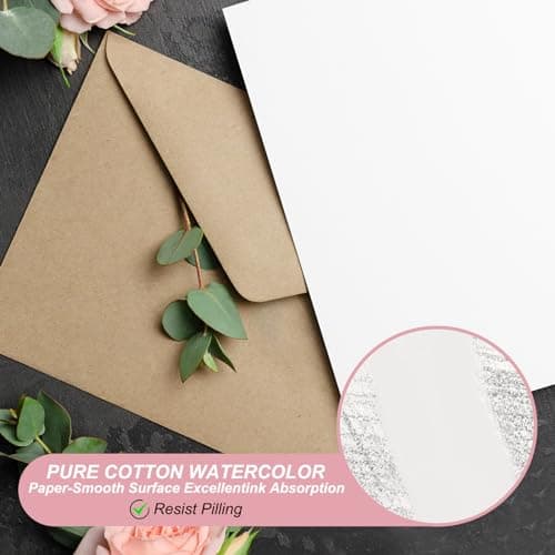 PATIKIL 100 Ensembles de Cartes Aquarelle en Coton Pure 140lb/300 GSM Avec Enveloppes Pour Peinture Artistique, Remerciements Créatifs, Format Pliable de 5x7 Pouces