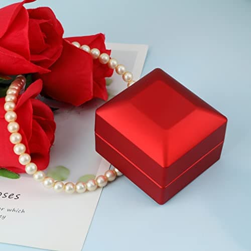 iSuperb 2PK Light LED Anneaux Boîte à Bijoux Boucles D'oreilles Anneau Coffret Cadeau Fiançailles Bague De Mariage Boîtes Présentoir De Bijoux Étui Organisateur Jewelry Ring Box (Rouge)