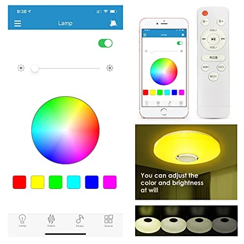 CheDux 36 W Plafonnier LED à Intensité Variable,RGB Lumière Musicale à Changement de CouleurAvec Haut-parleur Bluetooth, Convient Pour Salle de Bain, Chambre