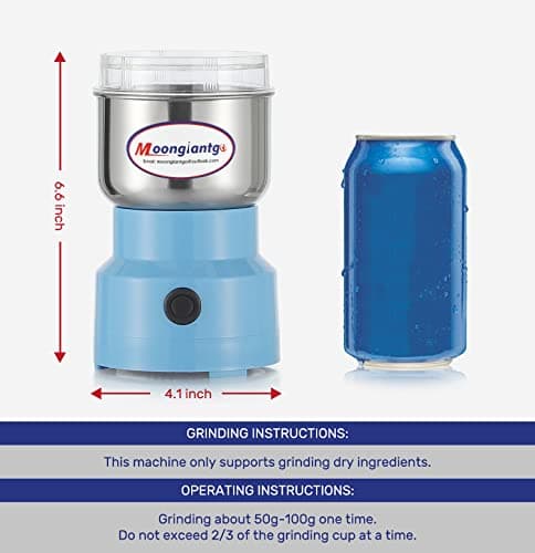 Moongiantgo Moulin à Céréales Multifonctionnel 200W 14500rpm, Moulin à Café Ultra-Fin, 300ml Broyeur à Épices Électrique Portable, Acier Inoxydable, Parfait pour Matières Sèches, Herbes, Café (Bleu)