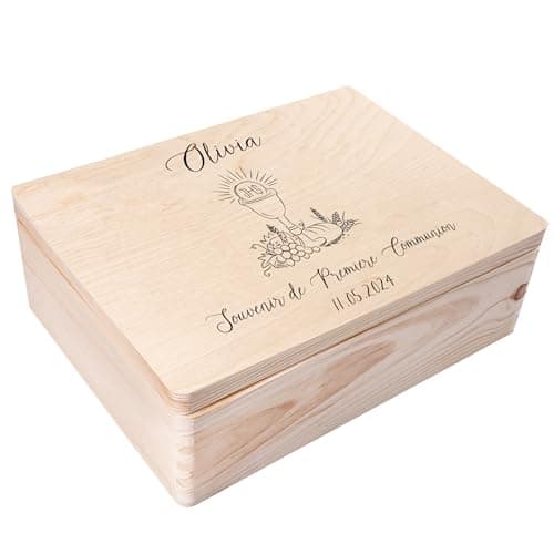 Creative Deco Personnalisé Première Communion Confirmation Cadeau Boite | Boîte à Souvenirs en Bois pour Garçon et Fille | Personnalisés - Calice et Prière du Chapelet | Personnalisable Idée Coffret