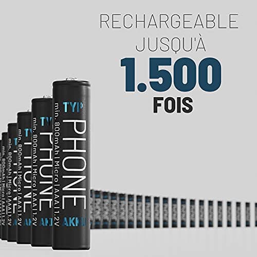 ABSINA 4X Pile Rechargeable AAA pour Téléphone 800 mAh NiMH - Piles AAA Rechargeables 1,2V pour Telephone, Piles Rechargeables, Pile AAA Rechargable, Batterie AAA Rechargeable, accu AAA Rechargeable